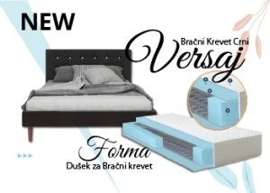 Versaj Bračni Krevet 216X164X108 cm - Crni + Forma Dušek za Bračni krevet 160x200 cm