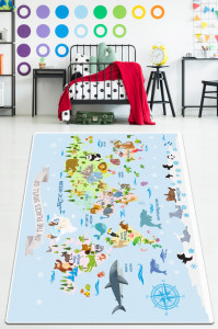 Dečiji tepih mapa sveta sa životinjama