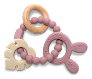 LORELLI SILIKONSKO DRVENA GLODALICA ZA BEBE RABBIT NATURAL - DEEP PINK - Img 3