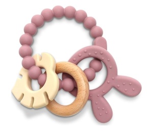 LORELLI SILIKONSKO DRVENA GLODALICA ZA BEBE RABBIT NATURAL - DEEP PINK - Img 4