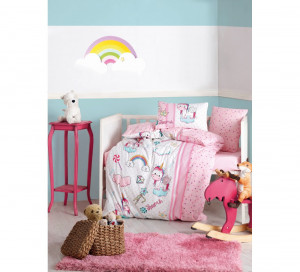 Posteljina za bebe jednorog- roza- unicorn-pembe