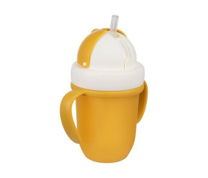 CANPOL BABIES SOLJA SA SILICONSKOM FLIP-TOP SLAMCICOM 210ML MATTE PASTELS - YELLOW - Img 5