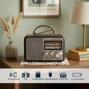 Prenosni retro Bluetooth radio 8897BT/B EL154 - Img 3