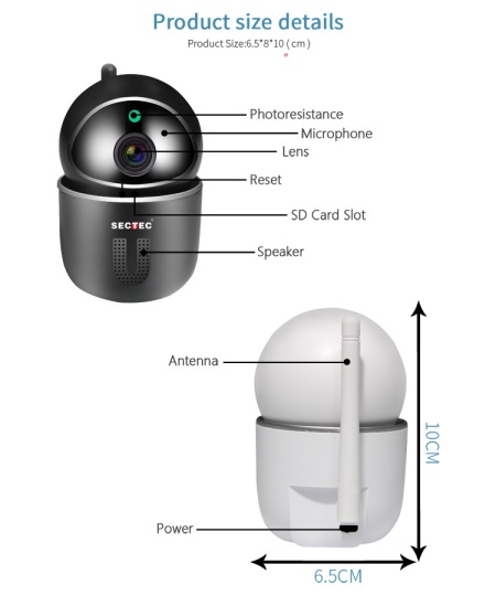 SECTEC ST-891-2M-AI Camera WIFI, 1080P, 2MP, Pan/Tilt, stocare in cloud / TF, microfon - Img 8