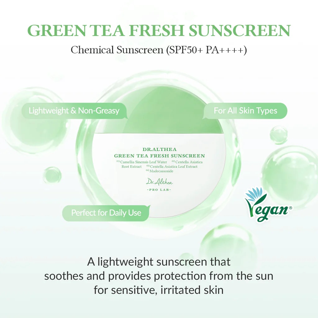 Dr. Althea – Green Tea Fresh Sunscreen SPF50+ PA++++ – Cremă de protecție solară calmantă SPF 50
