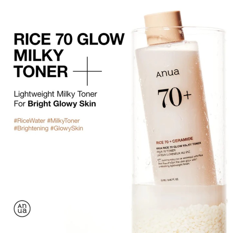 Anua - Rice 70 Glow Milky Toner - Toner facial hidratant din orez iluminator și hidratant
