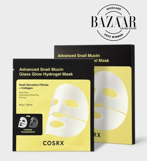 Advanced Snail Mucin Glass Glow Hydrogel Mask COSRX – mască hidrogel cu 25 % mucină de melc, 3 buc.