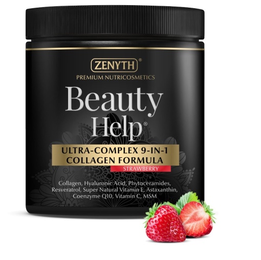 Ultra-Complex 9-in-1 Collagen Formula cu aroma de capsuni Beauty Help, 300 g, Zenyth