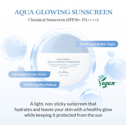 Dr. Althea – Pro Lab Aqua Glowing Sunscreen SPF50+ PA++++ – Cremă de protecție solară hidratantă SPF 50