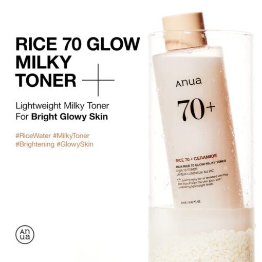 Anua - Rice 70 Glow Milky Toner - Toner facial hidratant din orez iluminator și hidratant