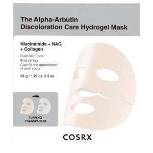 COSRX - Arbutin Discoloration Hydrogel Mask - Masca pentru ten cu pete pigmentare si nuanta neuniforma, set 3 buc