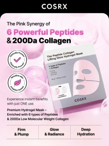 COSRX - Peptide Collagen Glow Hydrogel Mask - Masca cu peptide si colagen pentru hidratare si stralucire, set 3 buc - Img 6