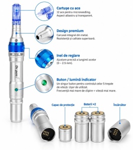 Dr.Pen A6 wireless cu 2 acumulatori, carcasa din aluminiu - Img 3