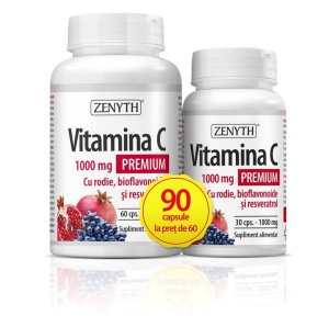 Pachet Vitamina C Premium cu rodie, 1000 mg, 60+30 capsule, Zenyth