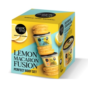 Set cadou Organic Shop Lemon Macaron cu scrub de corp 250 ml si souffle de corp 250 ml