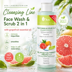Cleansing Line - Face Wash & Scrub 2 in 1 - Gel de curatare si exfoliere 2 in 1 cu ulei esential de grapefruit - Img 3
