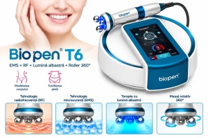 Bio Pen T6 cu radiofrecventa RF, microcurenti EMS, lumina albastra si masaj rotativ 360° - Img 3