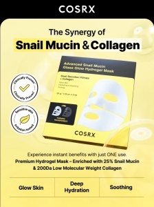 Advanced Snail Mucin Glass Glow Hydrogel Mask COSRX – mască hidrogel cu 25 % mucină de melc, 3 buc. - Img 2