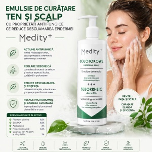 Emulsie de curatare ten si scalp cu proprietati antifungice ce reduce descuamarea epidermei Medity+