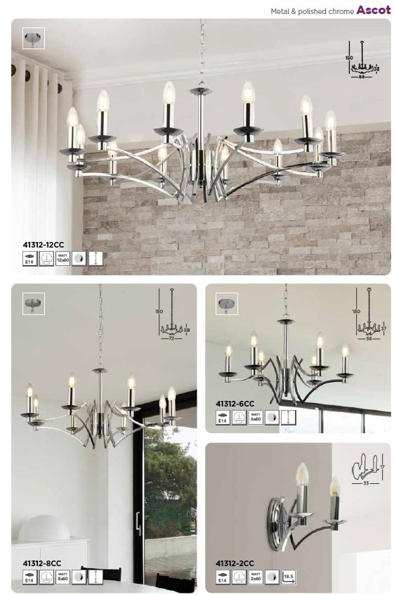 Candelabru clasic cu 12 brate stil elegant Ascot crom | universul