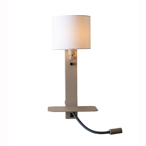 Aplica cu raft si reader LED, port USB si abajur textil alb Florence