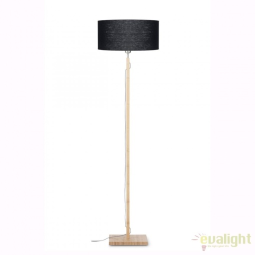 Lampadar modern cu baza din lemn si abajur textil FUJI, negru FUJI/F/4723/B