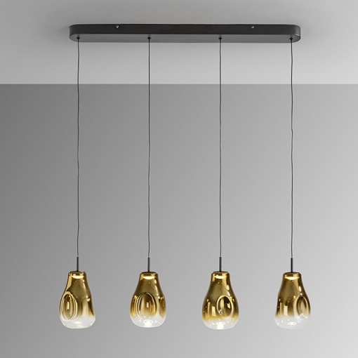 Lustra cu 4 pendule LED design modern Aledis negru/ auriu