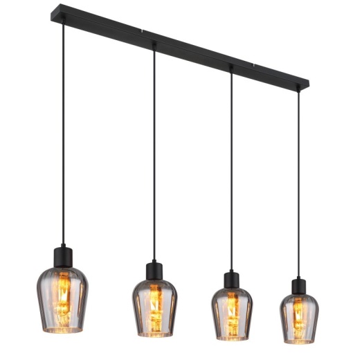 Lustra suspendata design modern RYAN 4L negru/fumuriu