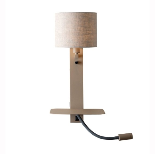 Aplica cu raft si reader LED, port USB si abajur textil in deschis Florence