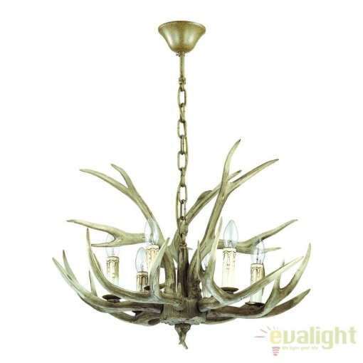 Candelabru rustic cu brate in forma de coarne de cerb, fabricat manual, CHALET SP6 115498