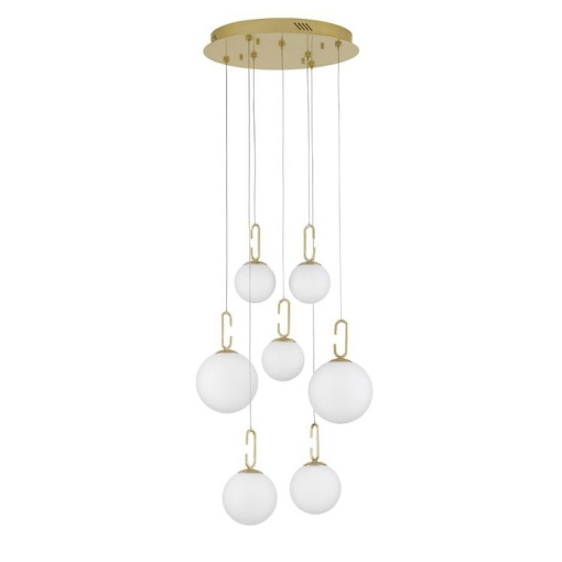 Lustra LED suspendata, dimabila, design modern Hook auriu, opal alb 56,6cm