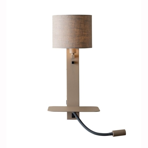 Aplica cu raft si reader LED, port USB si abajur textil in inchis Florence