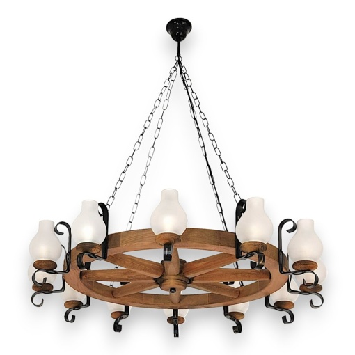 Candelabru rustic fabricat manual din lemn Roata 12L