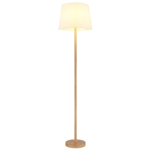 Lampadar de podea metal aspect lemn abajur textil alb JORIS