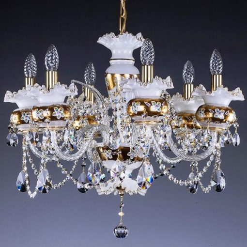 Candelabru cristal Bohemia 6 brate, diam. 66cm Esmeralda VI.white CE