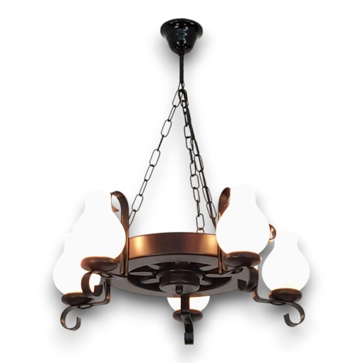Candelabru rustic fabricat manual din lemn diam.30cm, 5 brate Roata WOOD-RO-SP5D30