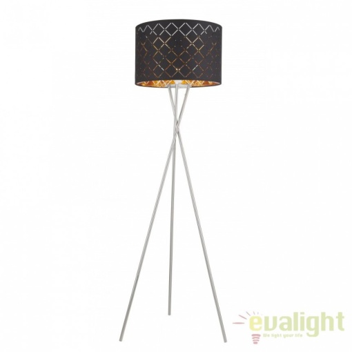 Lampadar elegant cu abajur din tesatura negru cu auriu, CLARKE 15229S1 GL