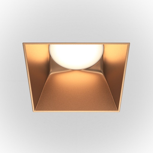 Spot incastrabil design tehnic Share alb, auriu mat 7,5x7,5cm