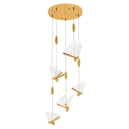 Lustra cu 5 pendule LED design modern Fluture 5 auriu