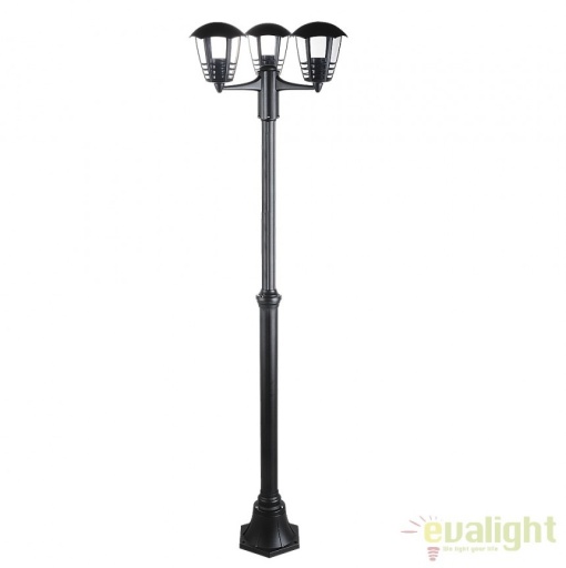 Stalp de exterior clasic negru cu 3 brate, inaltime 190cm, IP44 Marseille 8569 RX