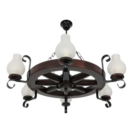 Candelabru rustic fabricat manual din lemn Roata 6L