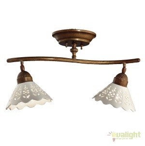 Plafonier rustic cu 2 brate fabricat manual Fiori di Pizzo 065.22.OC