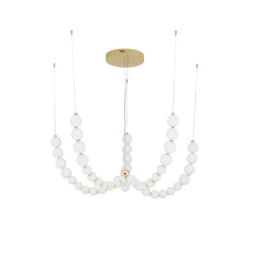Lustra LED cu 5 pendule, dimabila, deosebita design lux PERLA opal, auriu