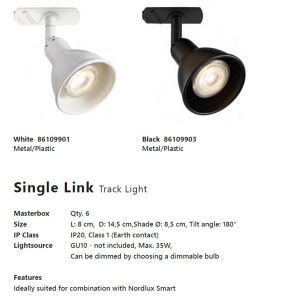 Accesoriu, Spot directionabil Single alb, pentru sina Nordlux Link 113580 universul-luminii.ro