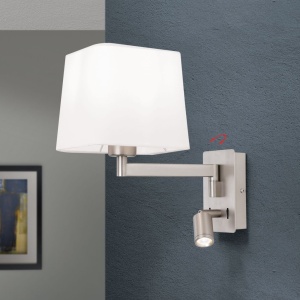 Aplica cu brat reglabil si reader LED CARLTON nickel/alb 156510 universul-luminii.ro