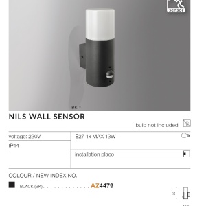 Aplica de exterior cu senzor de miscare IP44 NILS 97310 universul-luminii.ro