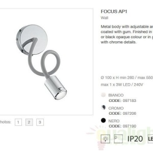 Aplica de perete cu brat flexibil, finisaj crom, LED FOCUS AP1 097206 61370 universul-luminii.ro