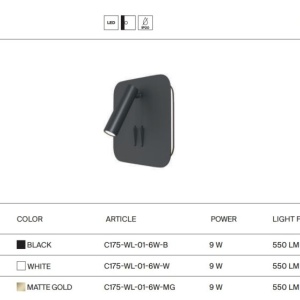 Aplica de perete cu spot LED directionabil LOS 176 negru 176420 universul-luminii.ro