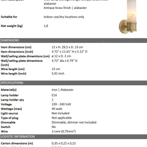 Aplica de perete design LUX Claridges Single alama antic/ alabastru 209340 universul-luminii.ro