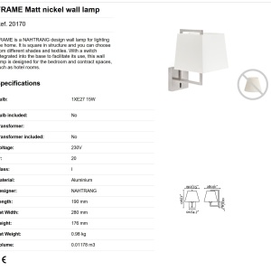 Aplica de perete eleganta design clasic FRAME nickel/negru 83950 universul-luminii.ro